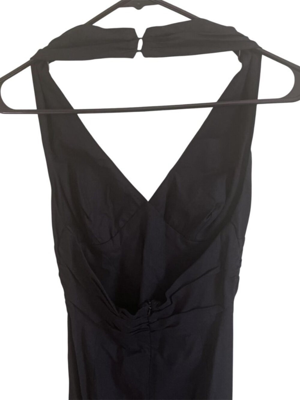 Zara Black Draped Linen Midi Dress Halter V‑Neck Ruched Side Slit Large Summer - Picture 9 of 11